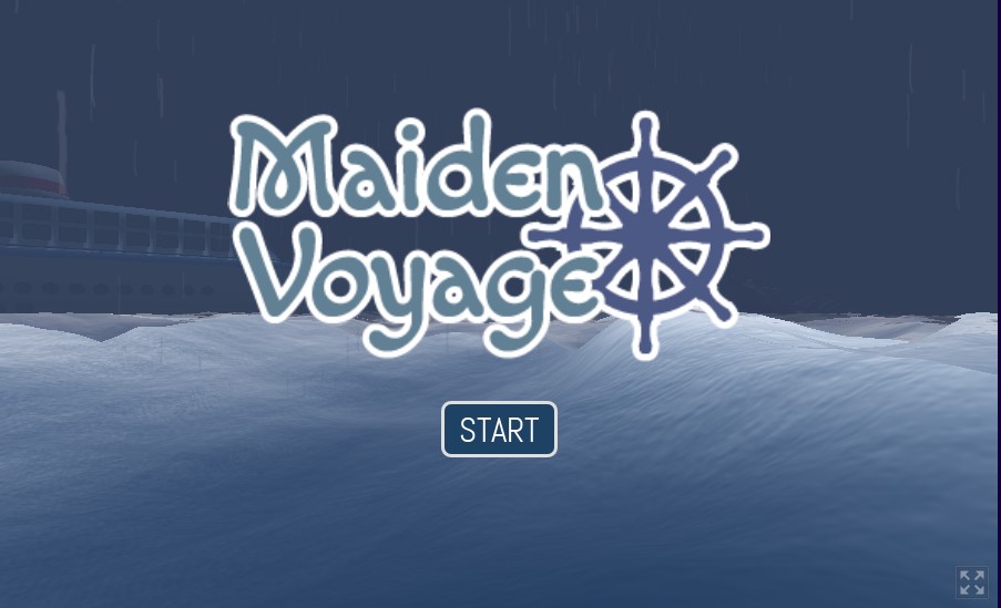 The title screen for Maiden Voyage, showing a ship floating in a stormy ocean.